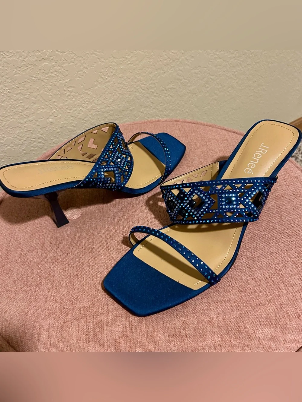 J.Renee Blue Jeweled Open-Toe Heeled Sandals